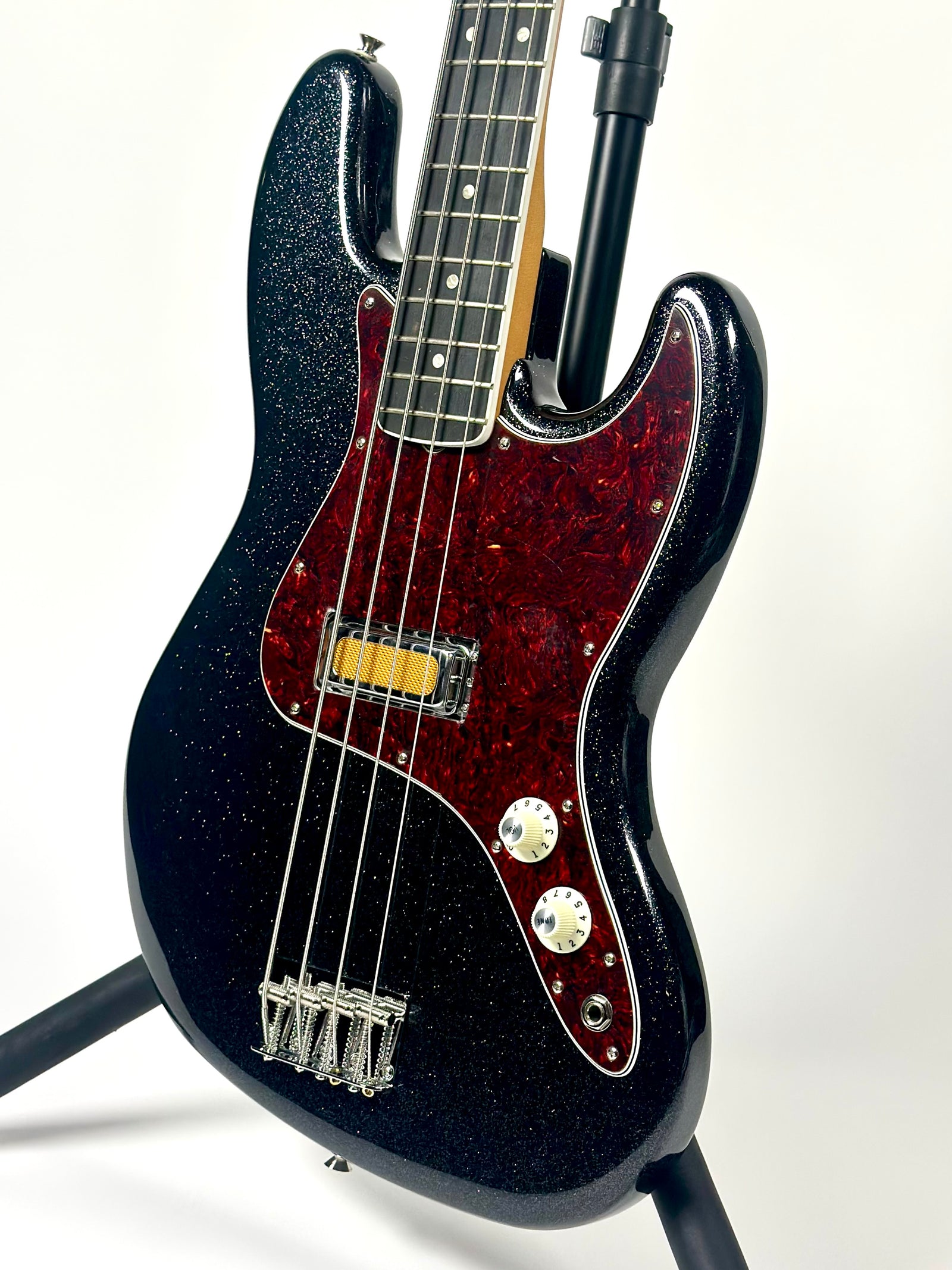 Fender Limited Edition Gold Foil Jazz Electric Bass, Black Sparkle