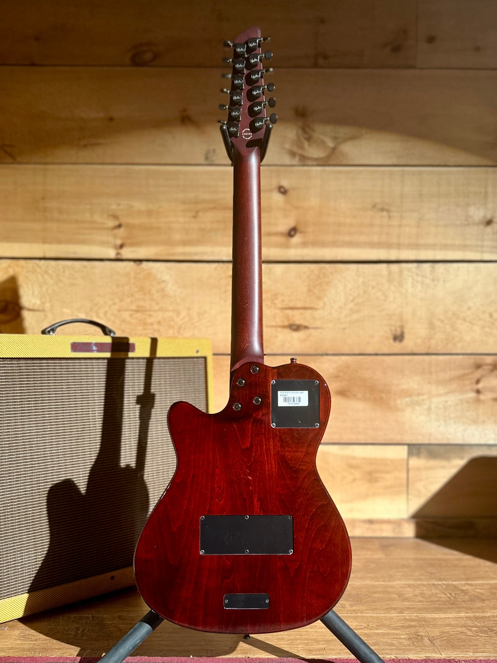 Godin A12 Ultra Deluxe 12 String Electric Guitar, Natural Lightburst