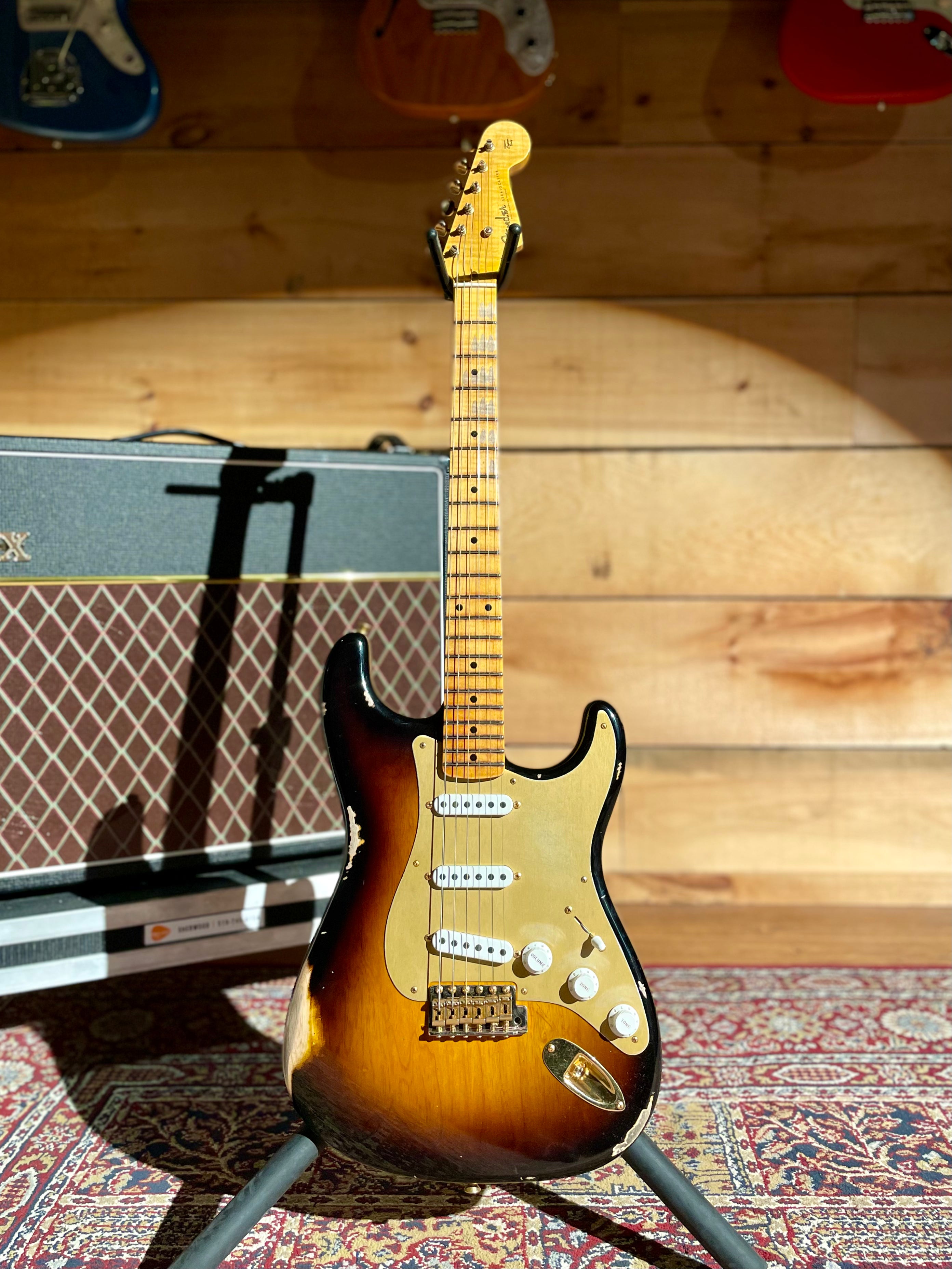 Fender Custom Shop Limited Edition '55 Bone Tone Stratocaster Relic, 2A Flame Maple Fingerboard, Wide-Fade 2-Color Sunburst with Gold Hardware