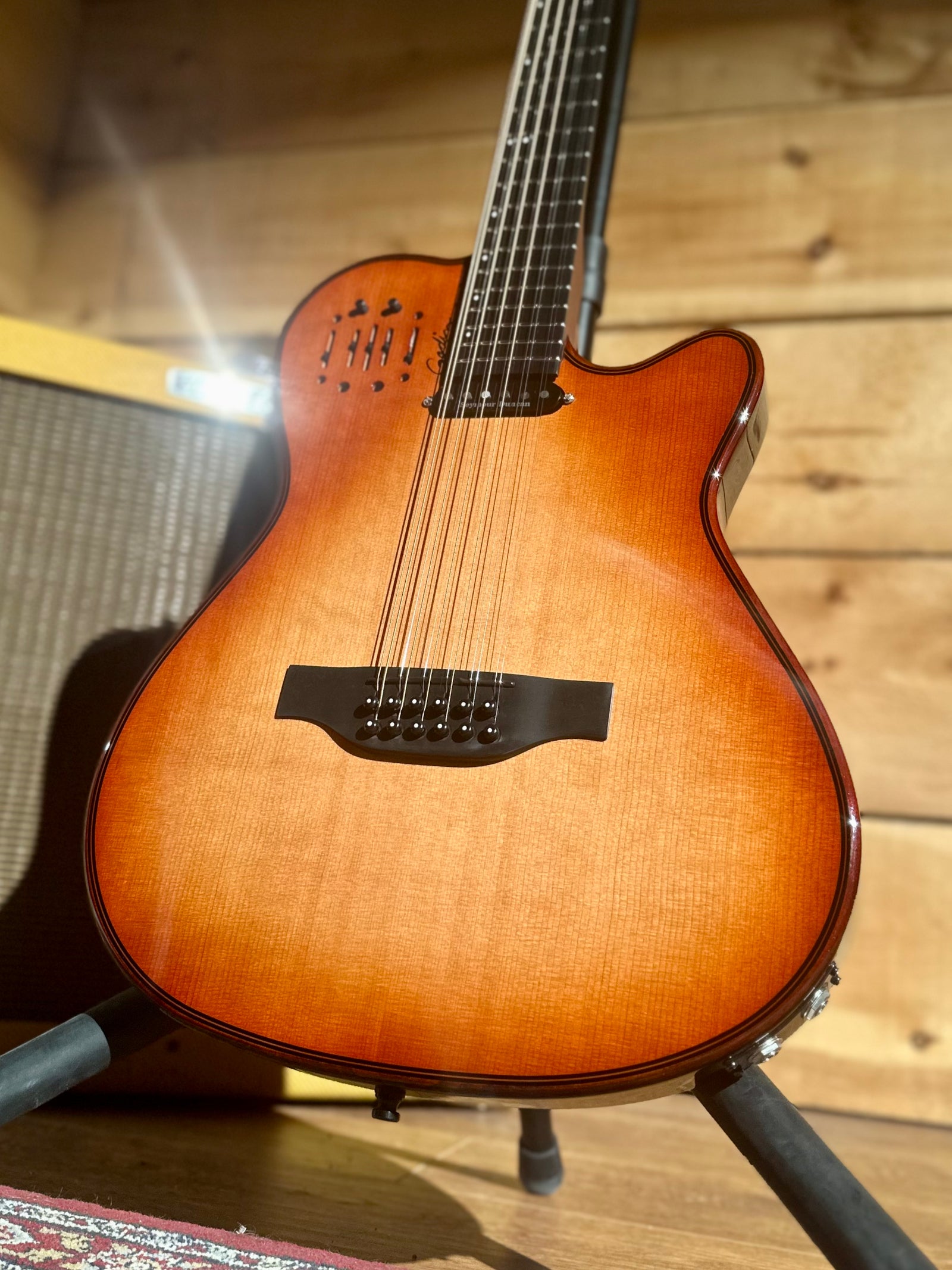 Godin A12 Ultra Deluxe 12 String Electric Guitar, Natural Lightburst