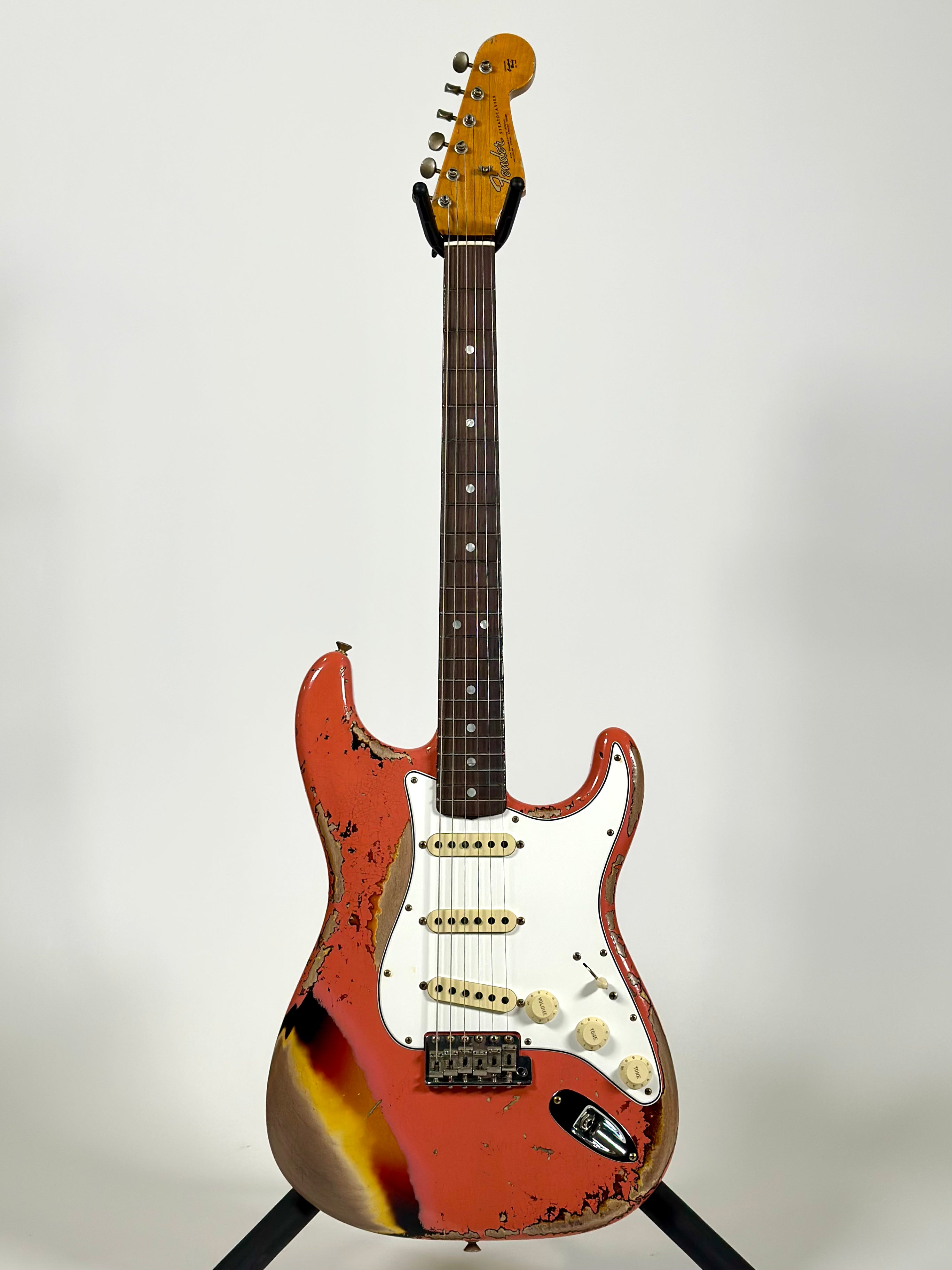 Fender Custom Shop 1965 Stratocaster Super Heavy Relic, Rosewood Fingerboard, Super Faded Aged Tahitian Coral over 3-Colour Sunburst