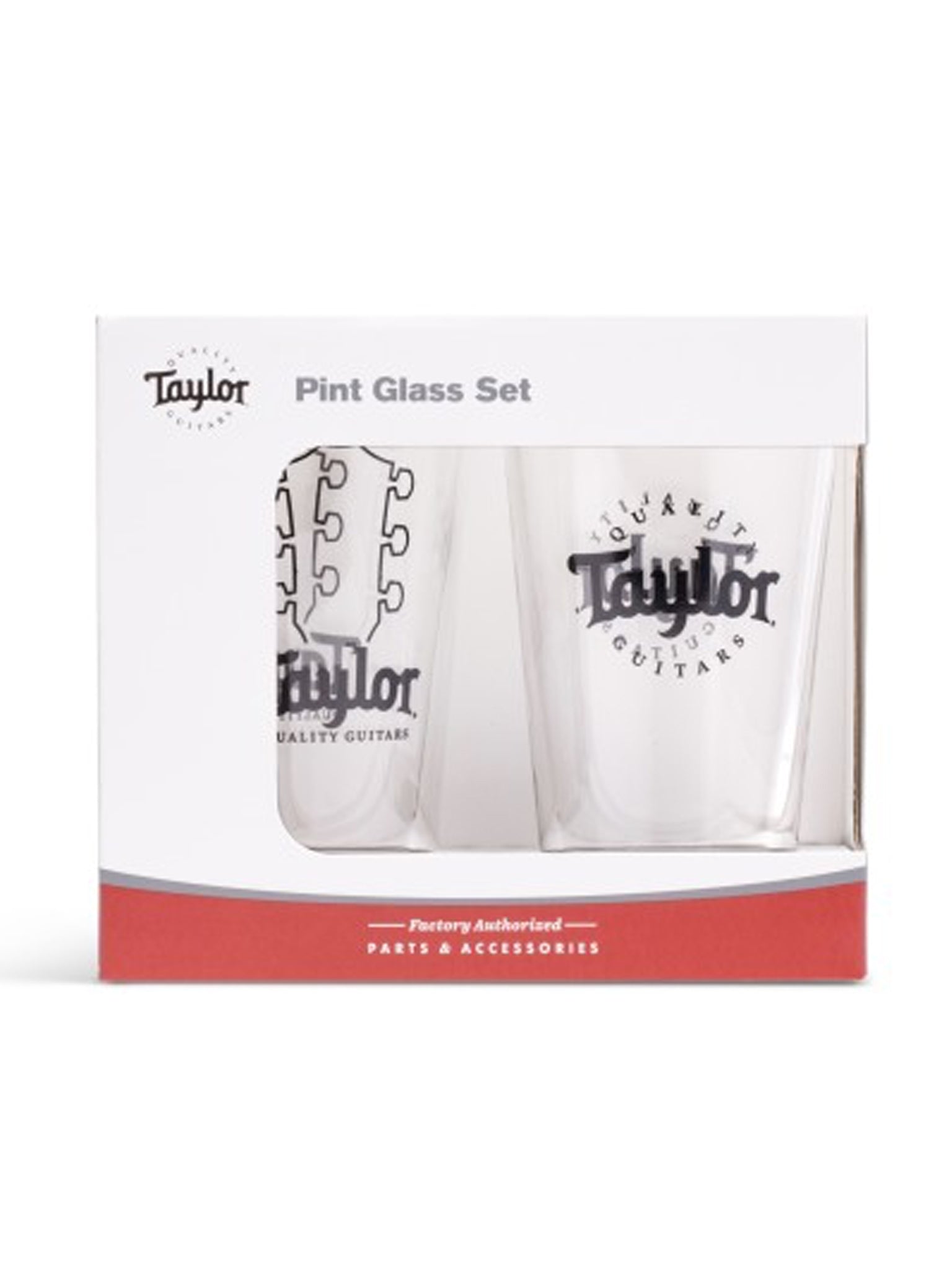 Taylor Pint Glasses, Black Logo, 2 Pack