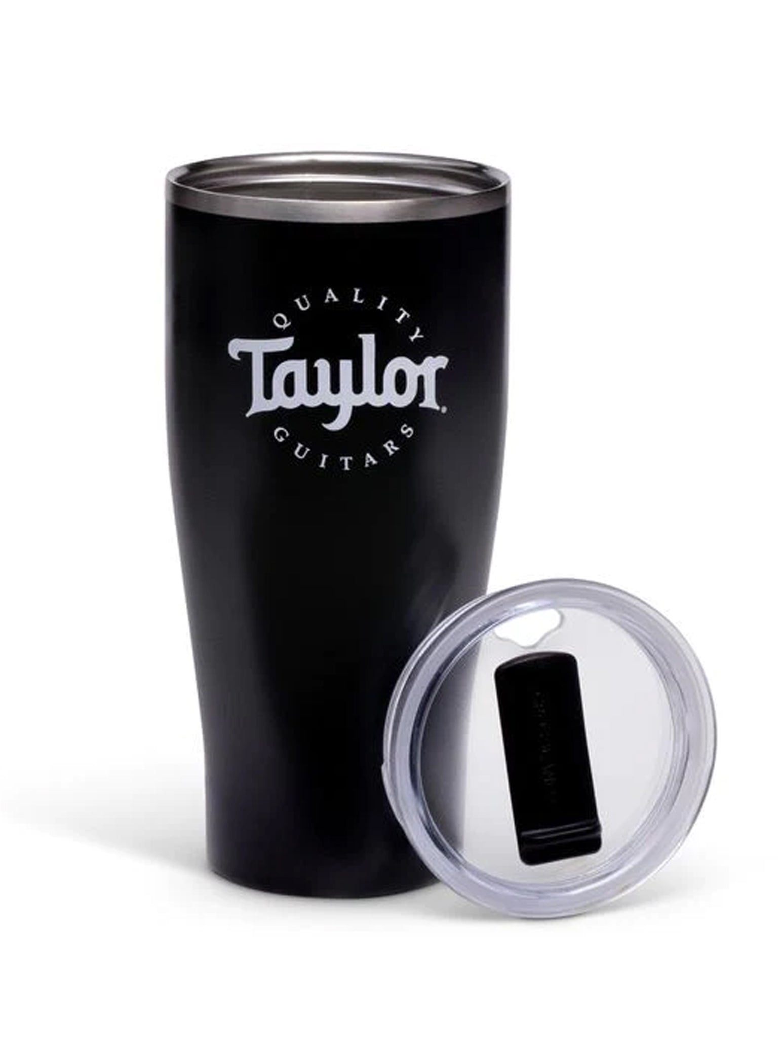 Taylor Travel Coffee Mug, Black with White Logo, 20oz