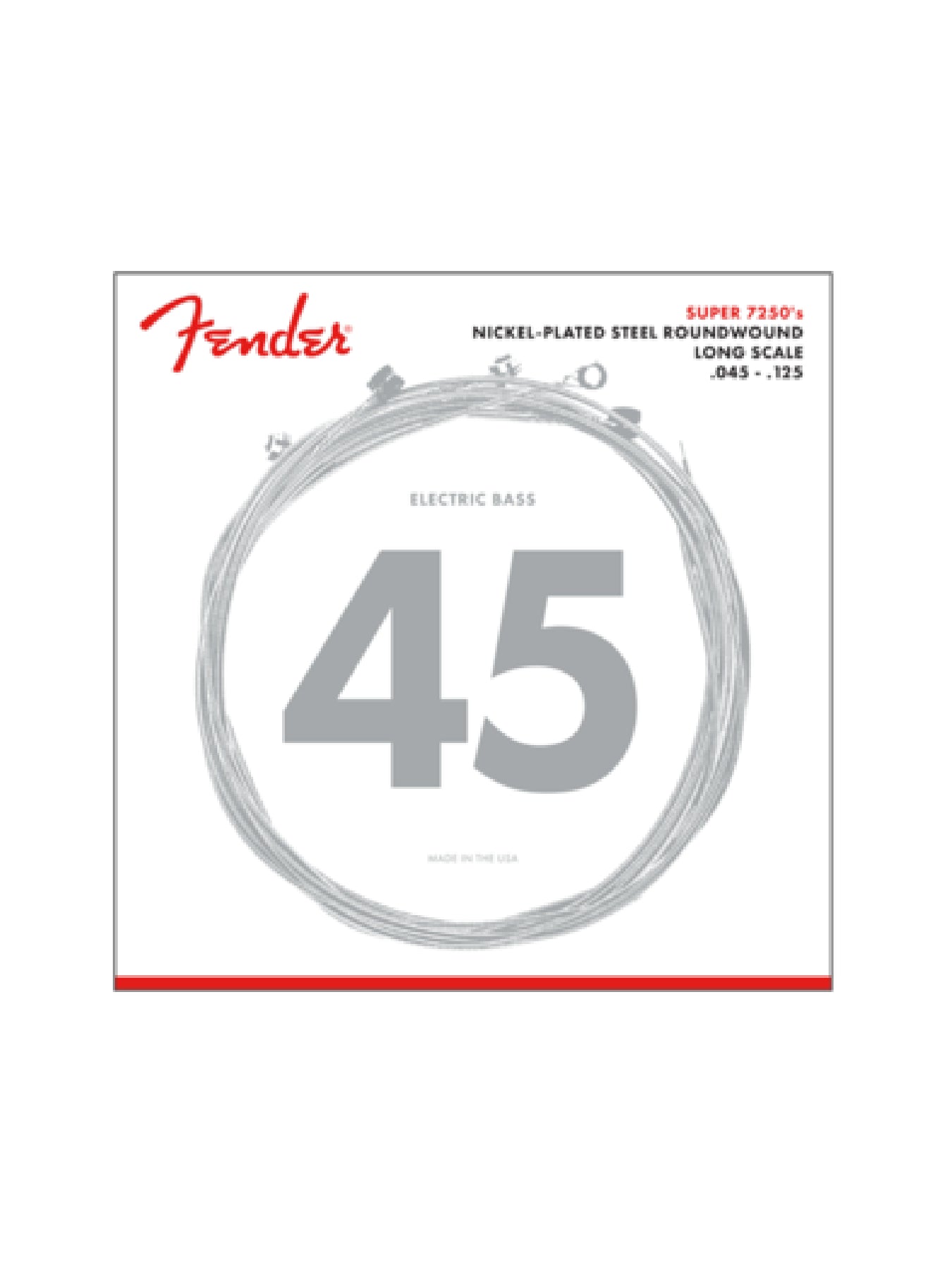Fender 7250 Bass Strings, Nickel Plated Steel, Long Scale, 7250-5M .045-.125 Gauges, (5)