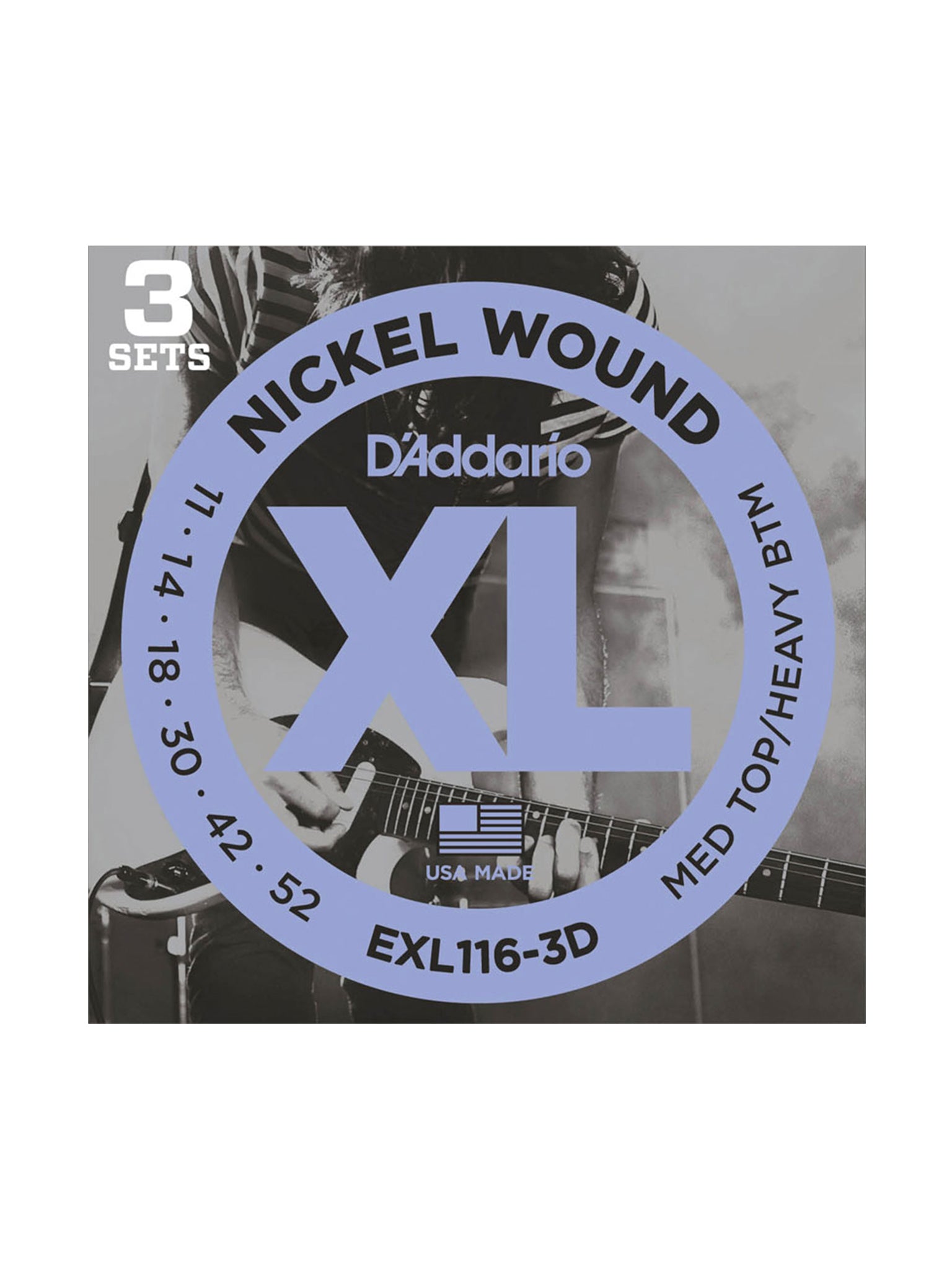 D'Addario EXL Nickel Wound Electric Guitar Strings, 3 Pack