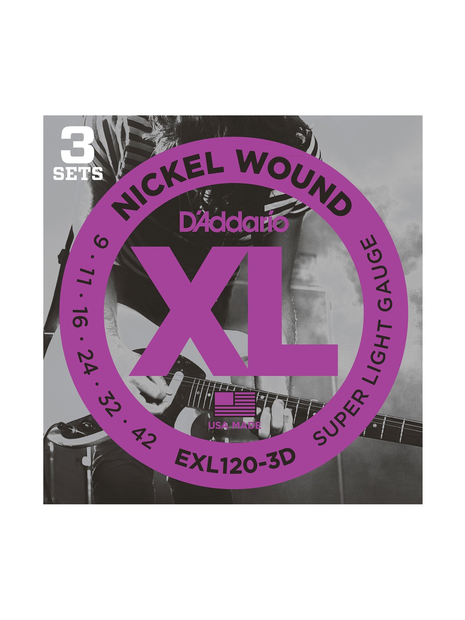 D'Addario EXL Nickel Wound Electric Guitar Strings, 3 Pack