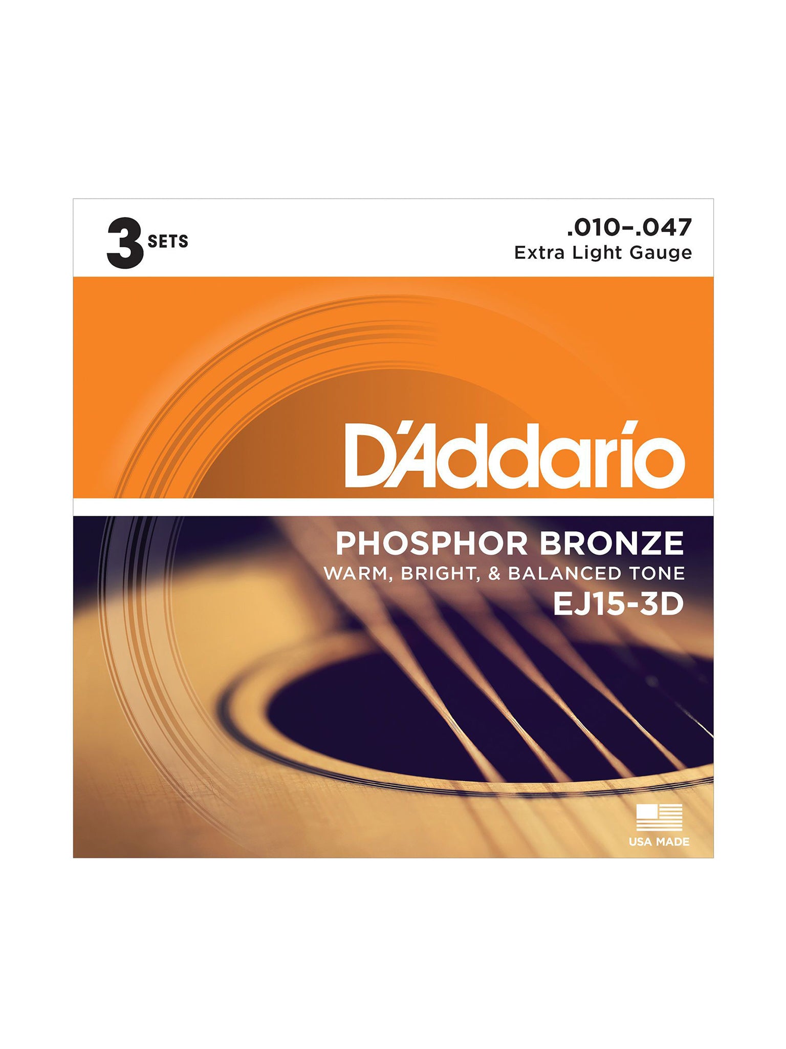 D'Addario Phosphor Bronze Acoustic Guitar Strings, 3 Pack