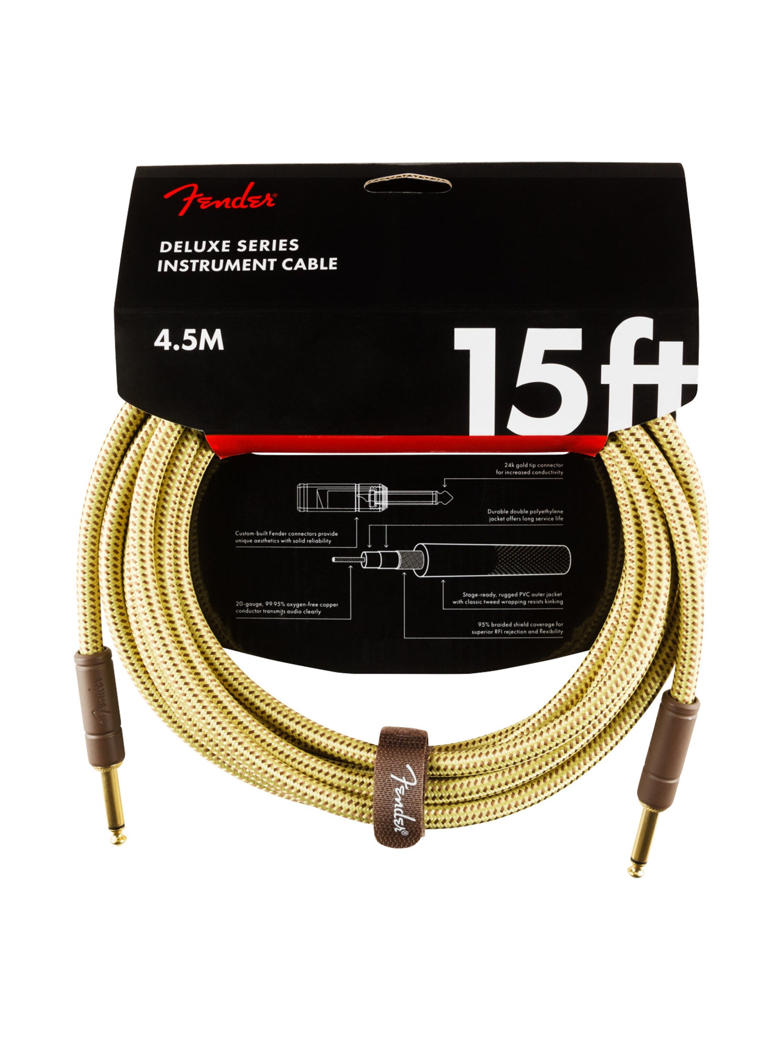 Fender Deluxe Series Instrument Cable, Straight/Angle, 25', Tweed
