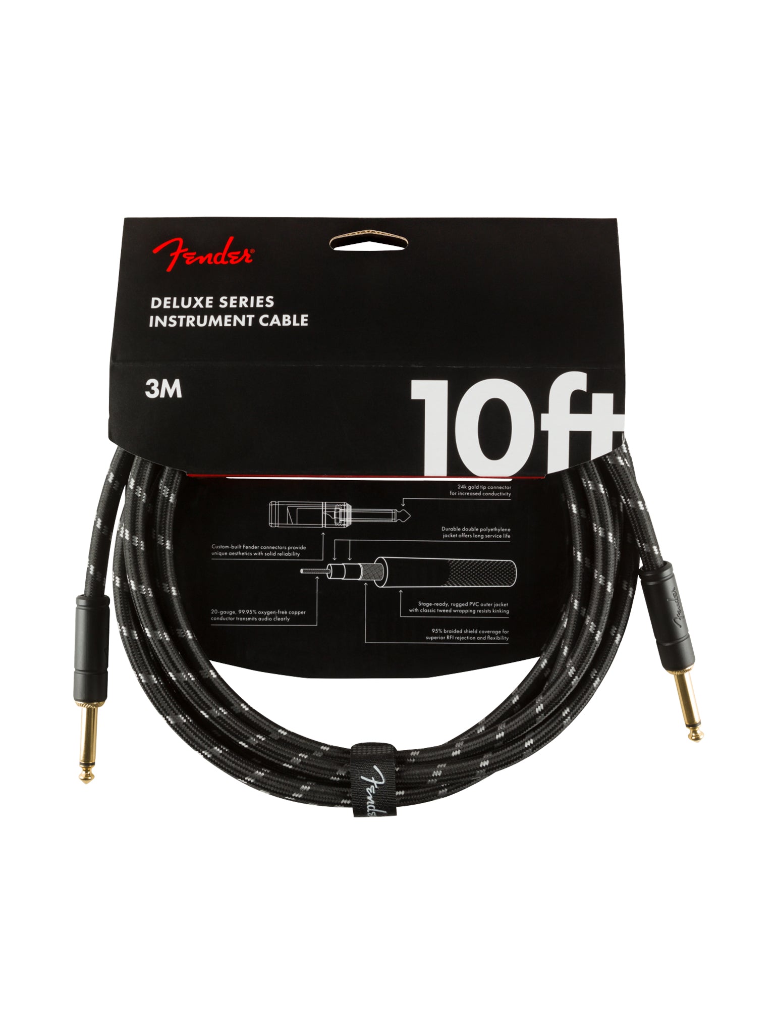 Fender Deluxe Series Instrument Cable, Straight/Straight, Black Tweed