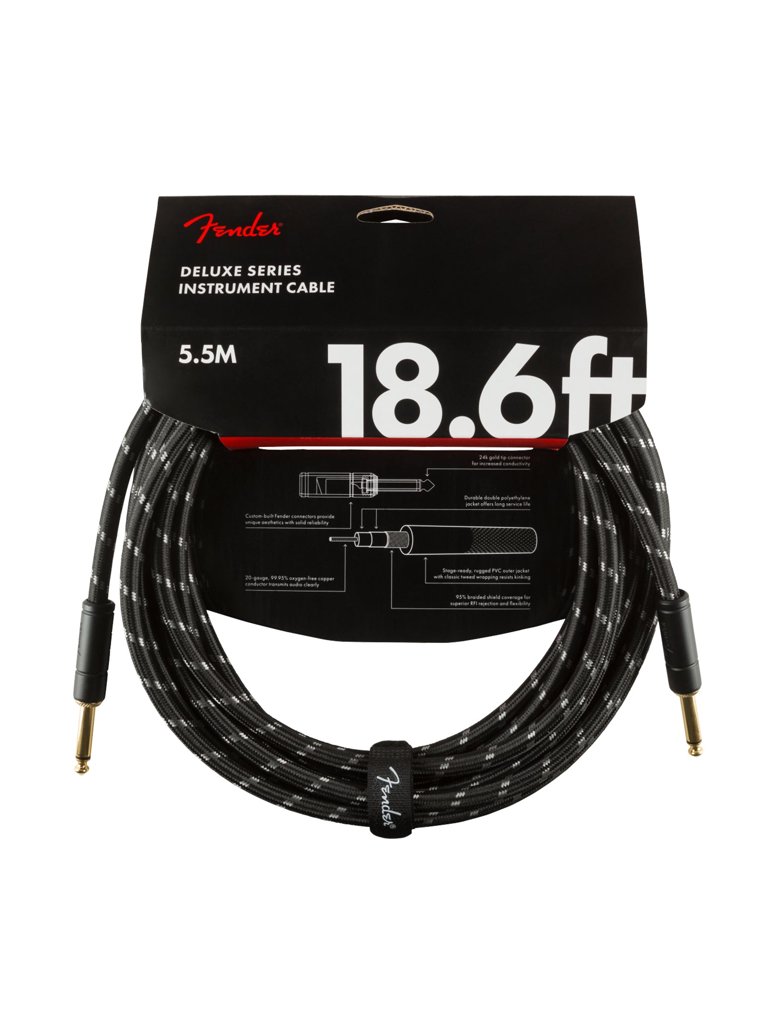 Fender Deluxe Series Instrument Cable, Straight/Straight, Black Tweed