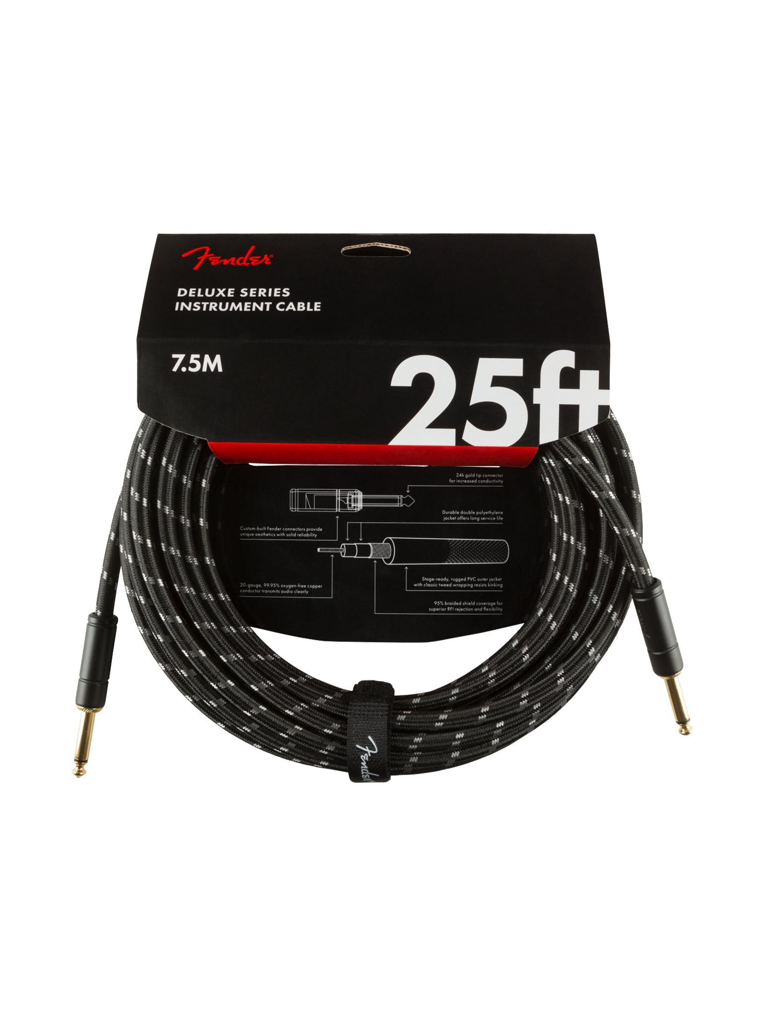 Fender Deluxe Series Instrument Cable, Straight/Straight, Black Tweed