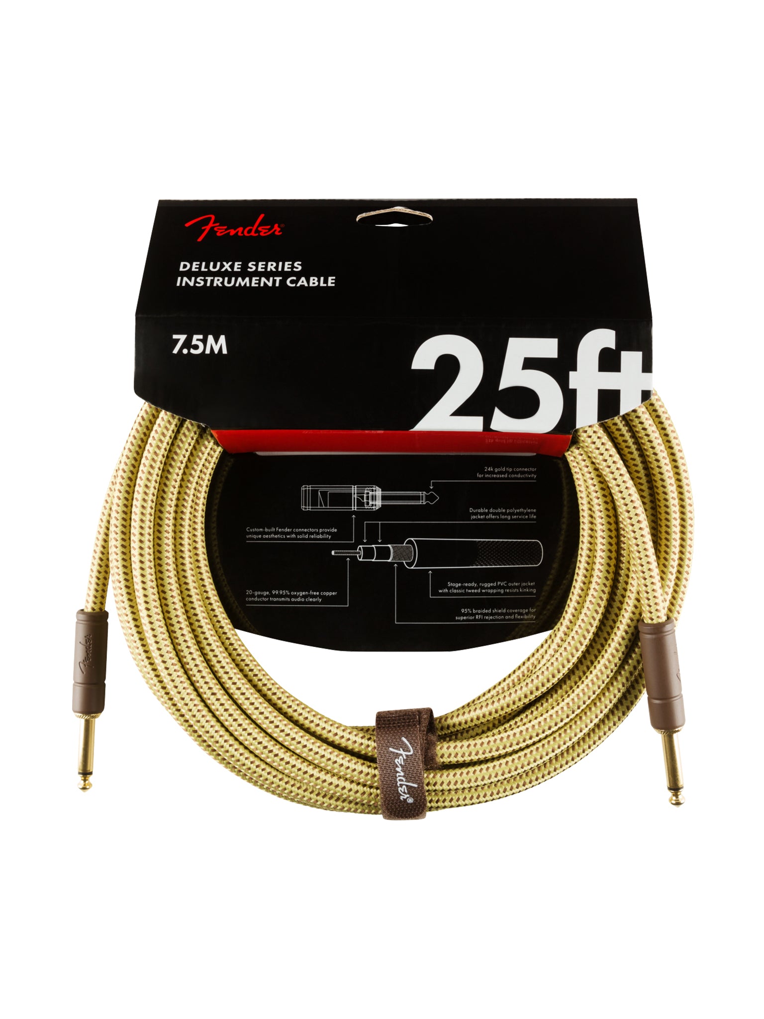 Fender Deluxe Series Instrument Cable, Straight/Straight, Tweed