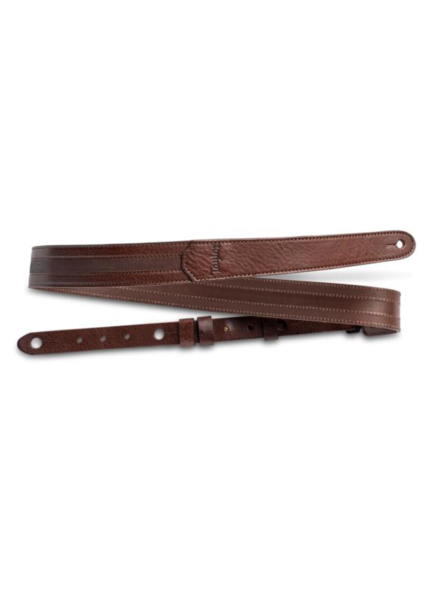Taylor Slim Vegan Leather Strap, Chocolate Brown Engraving, Embossed Logo, 1.5"