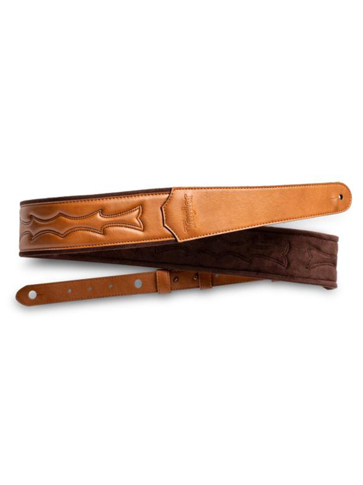 Taylor Vegan Leather Strap, Tan w/Stitching, Embossed Logo, 2.75"