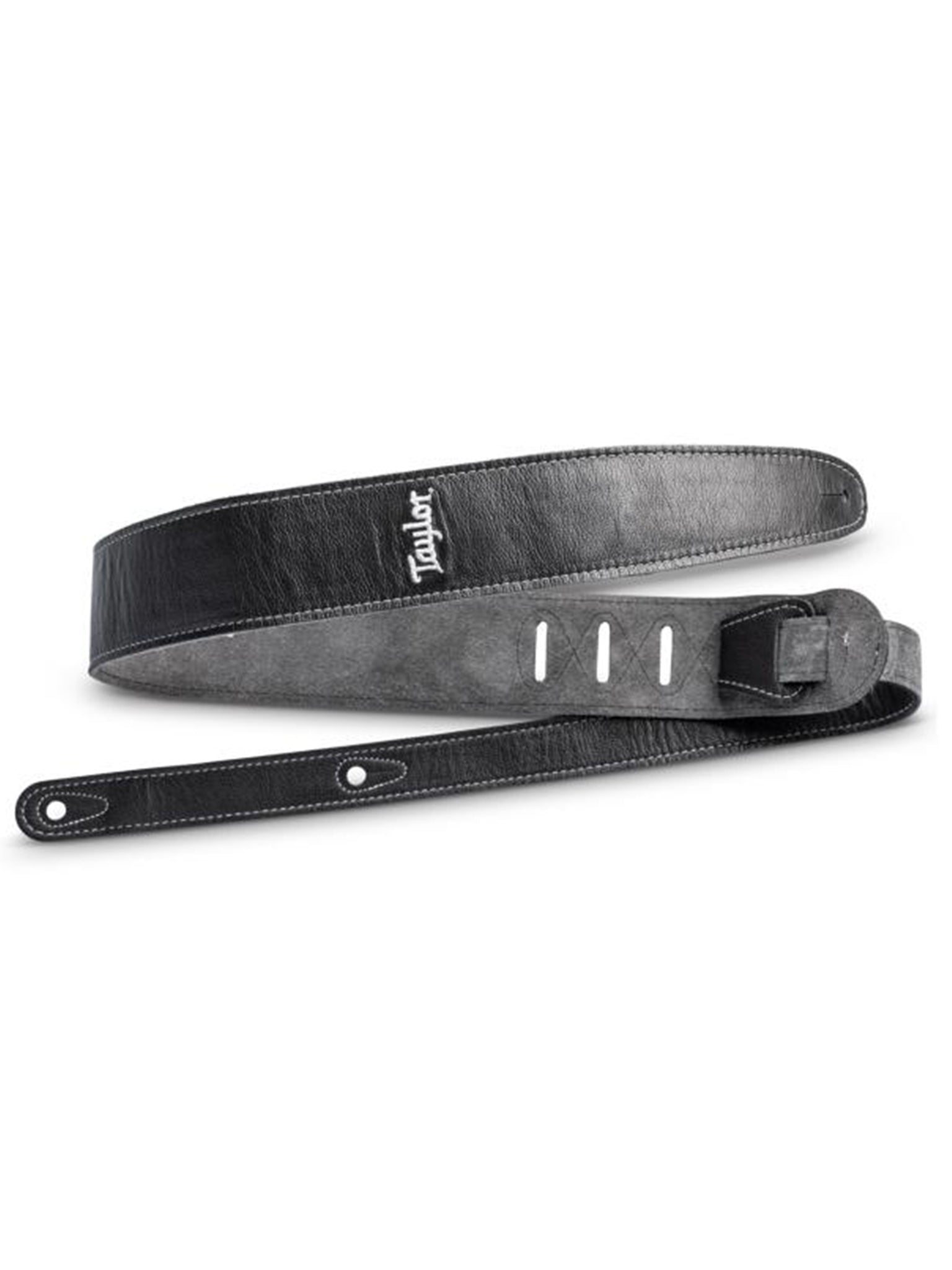 Taylor Black Leather Strap, Suede Back, Silver Logo, 2.5