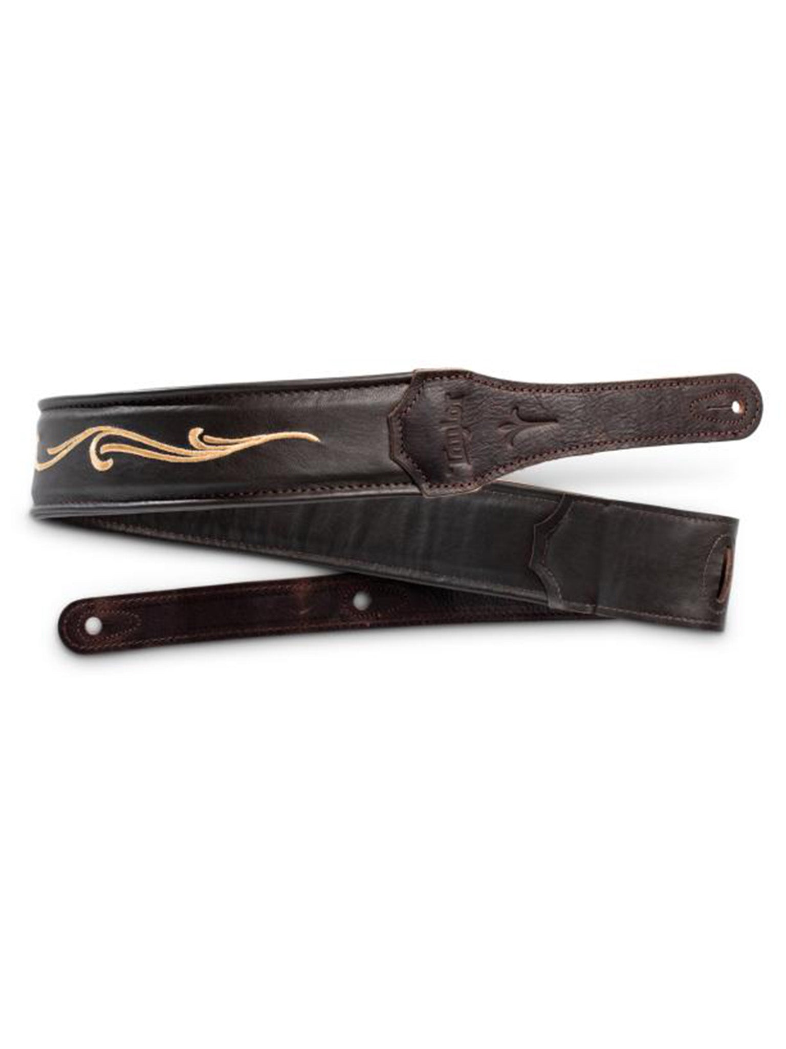 Taylor Spring Vine Leather Strap, Chocolate Brown Embroidered, 2.5