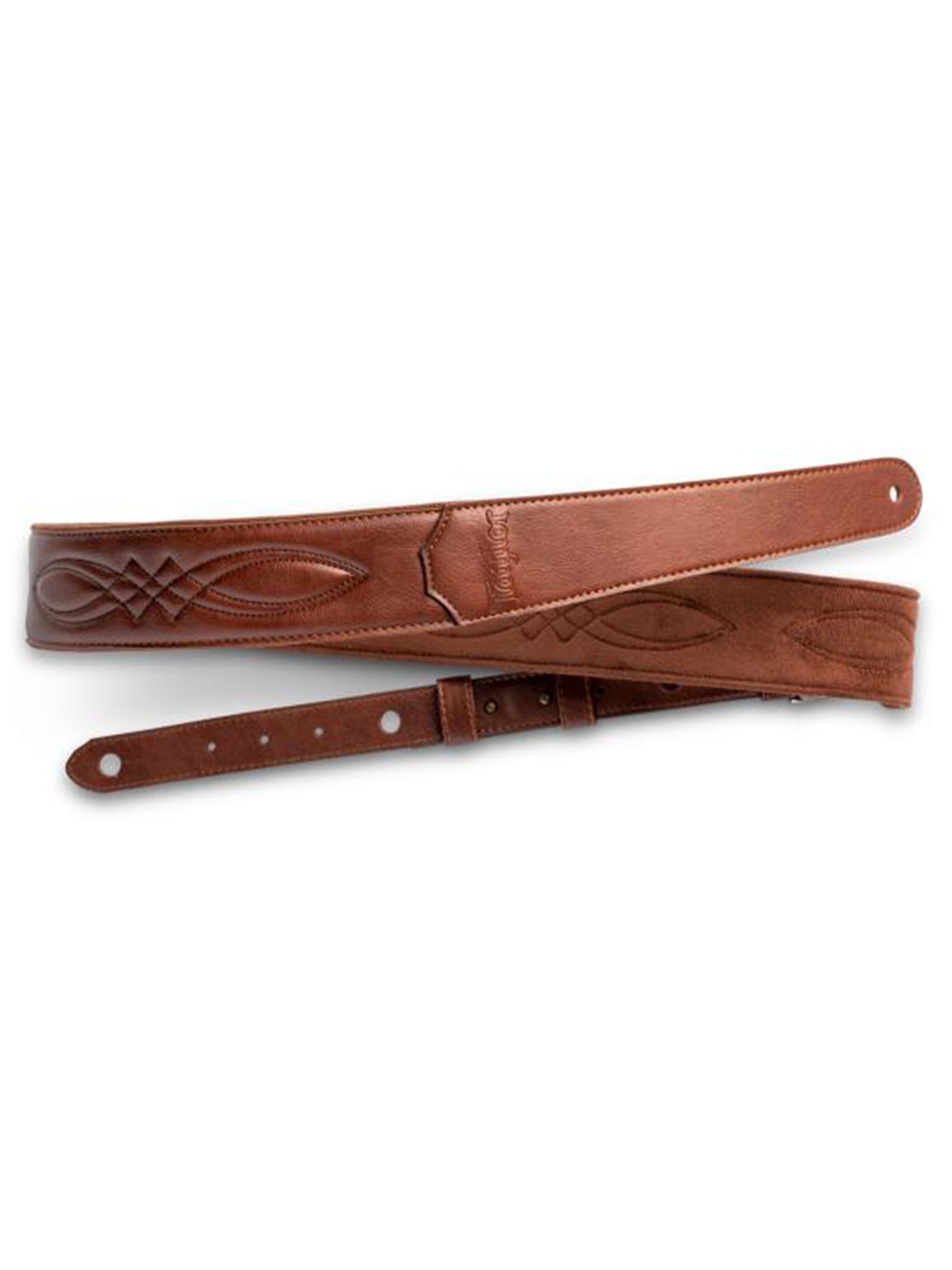 Taylor Vegan Leather Strap, Medium Brown w/Stitching, Embossed Logo, 2