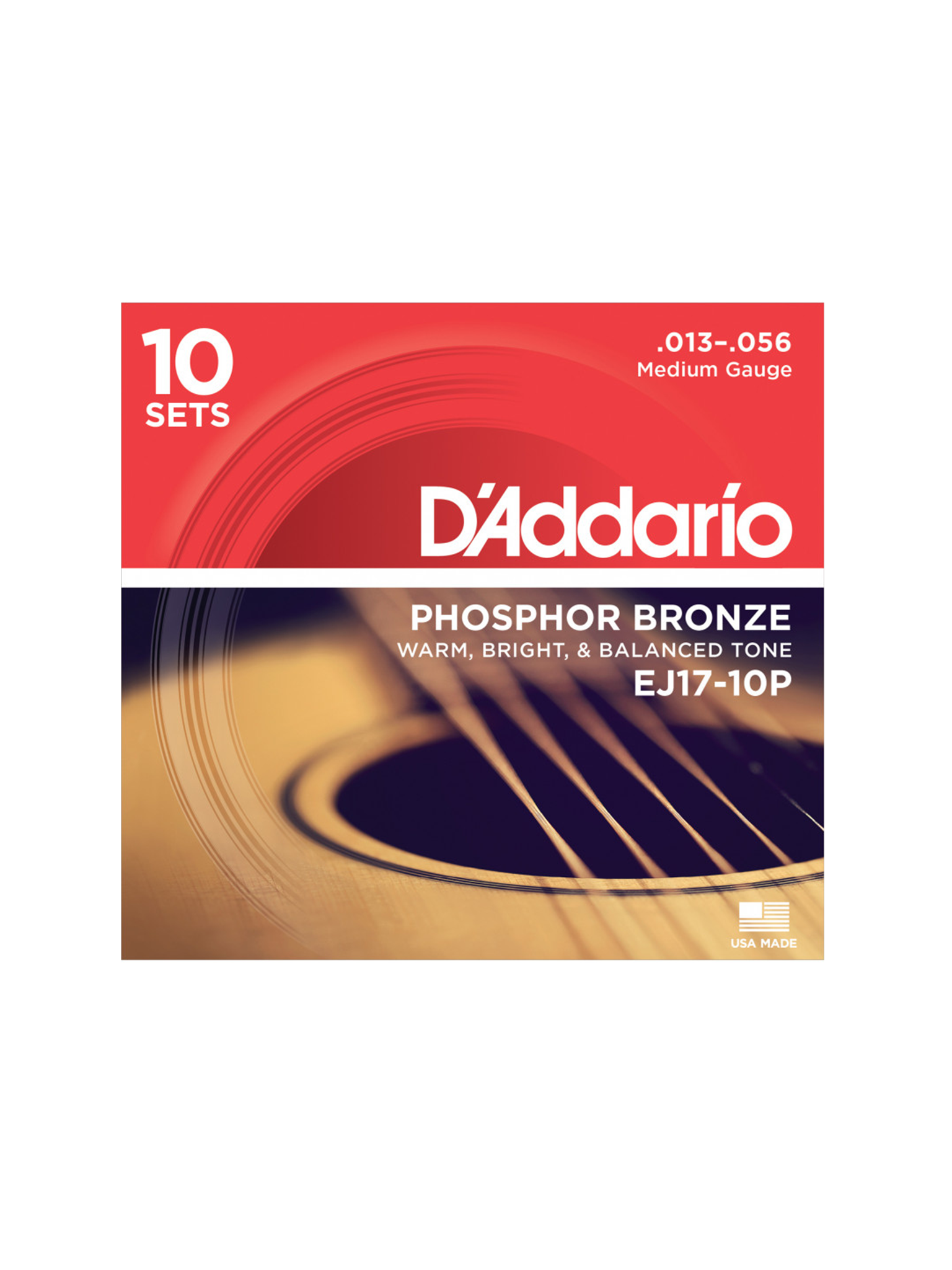 D'Addario Phosphor Bronze Acoustic Guitar Strings, 10 Pack